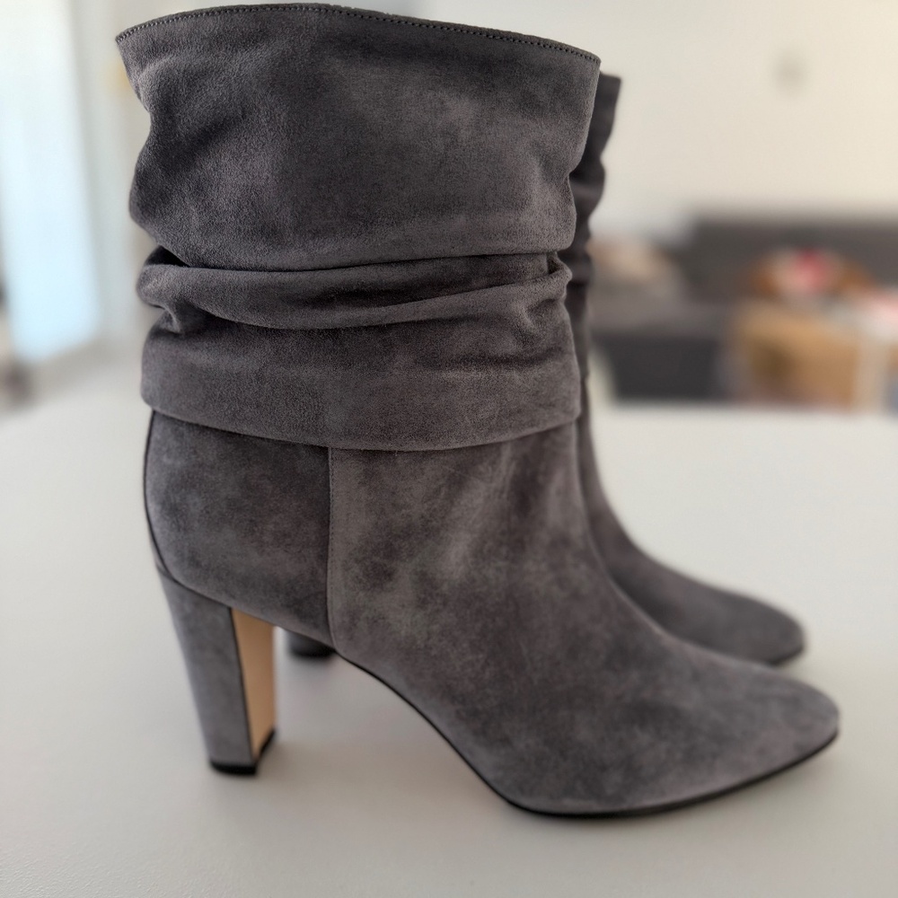 Manolo Blahnik Grey Slouchy Leather Ankle Boots